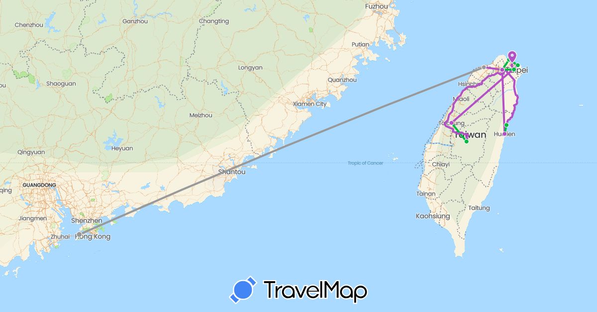 TravelMap itinerary: driving, bus, plane, train in China, Taiwan (Asia)