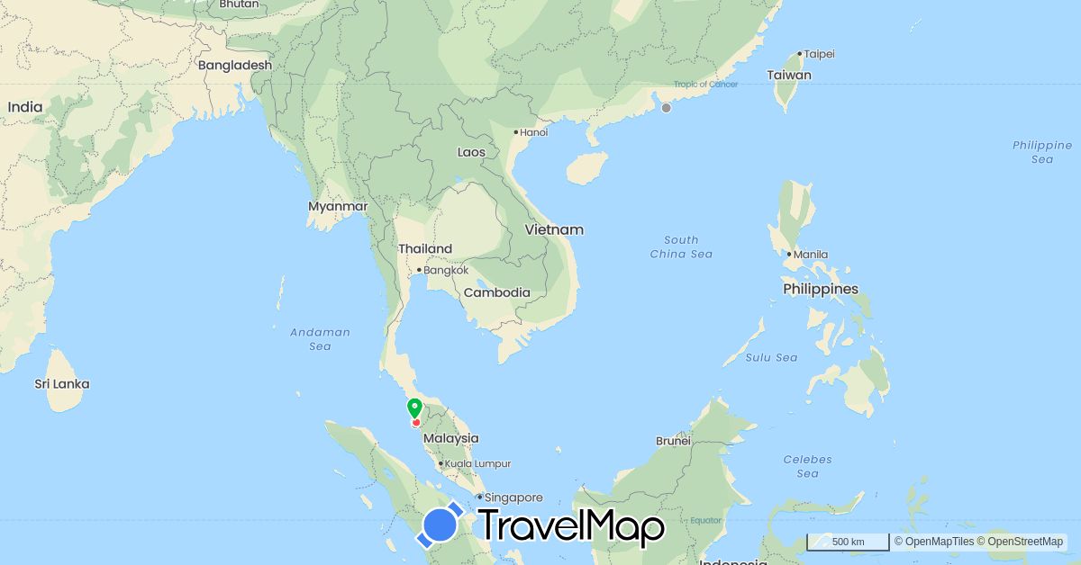 TravelMap itinerary: bus, plane, hiking in Hong Kong, Malaysia (Asia)